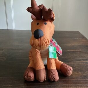 Vintage 1993 Gibson Greetings‎ Merry-Makers Reindeer Plush Nylon Plaid Scarf 11"